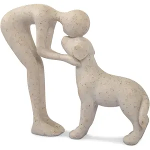 Cute Man and Dog Sculpture Statue Home Decor, Decoration for Office Living Room Bedroom, Memory Gifts for Pet Lovers (Sandstone)