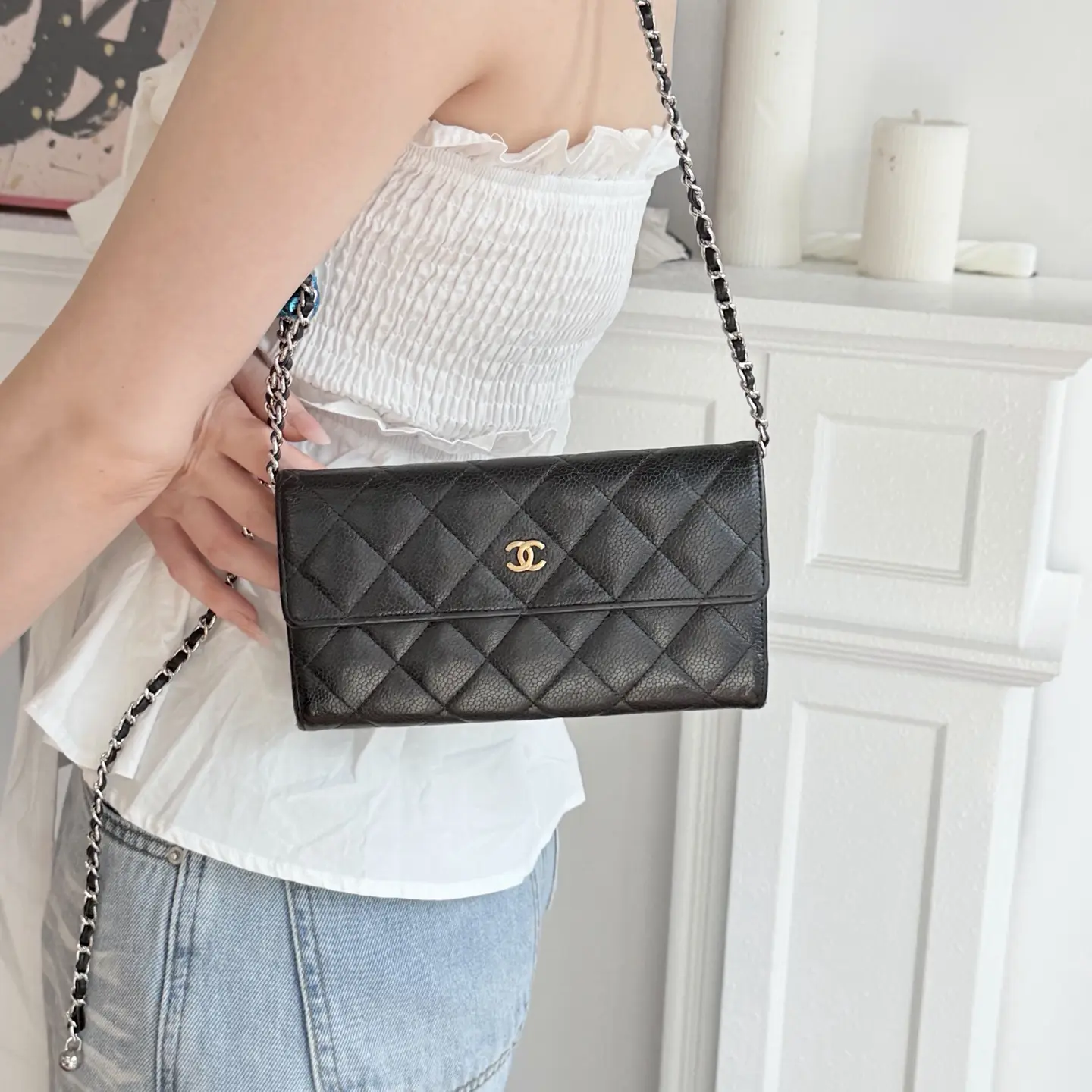 Pre-owned CHANEL Classic Flap Long Wallet+Caviar+Black+Luxury Bag | 55034