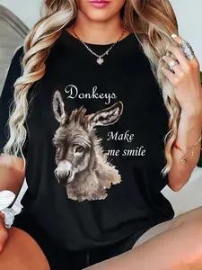 100% Cotton Donkeys Make Me Smile Cute Miniature Donkey Mini Donkey Gift T-Shirt