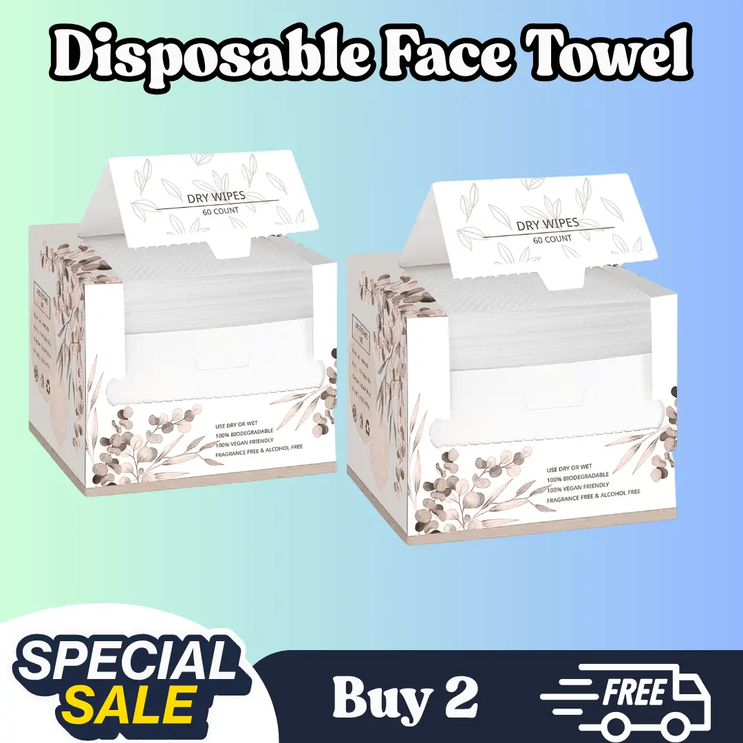 Disposable Face Towels XL 2 Pack 120 Count – Soft Cotton Facial Cleansing Cloths for Sensitive Skin, Makeup Removal & Face Drying Towels
