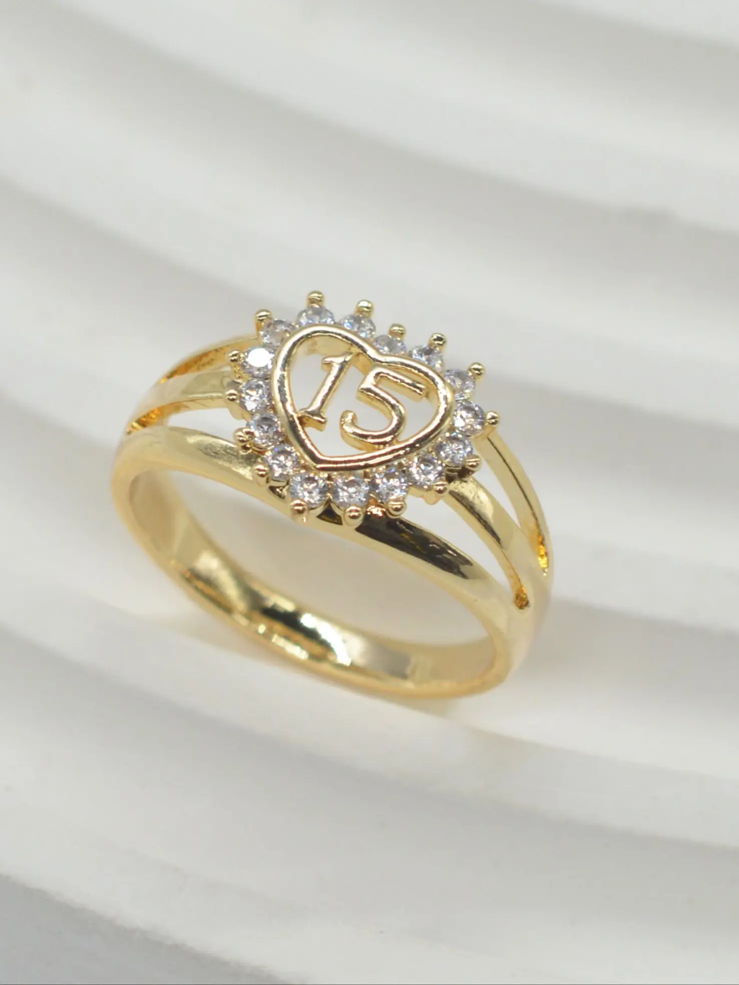 14k Number 15 Heart Full Diamond Ring, Women's Ring, 15th Birthday Gift, Festival Gift, Elegant Jewelry for Girls, Heart Shaped Ring, Heart Design Ring, Beautiful Rings