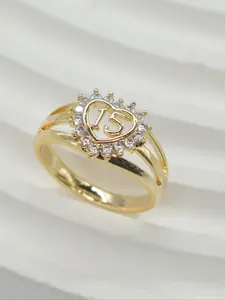 14k Number 15 Heart Full Diamond Ring, Women's Ring, 15th Birthday Gift, Festival Gift, Elegant Jewelry for Girls, Heart Shaped Ring