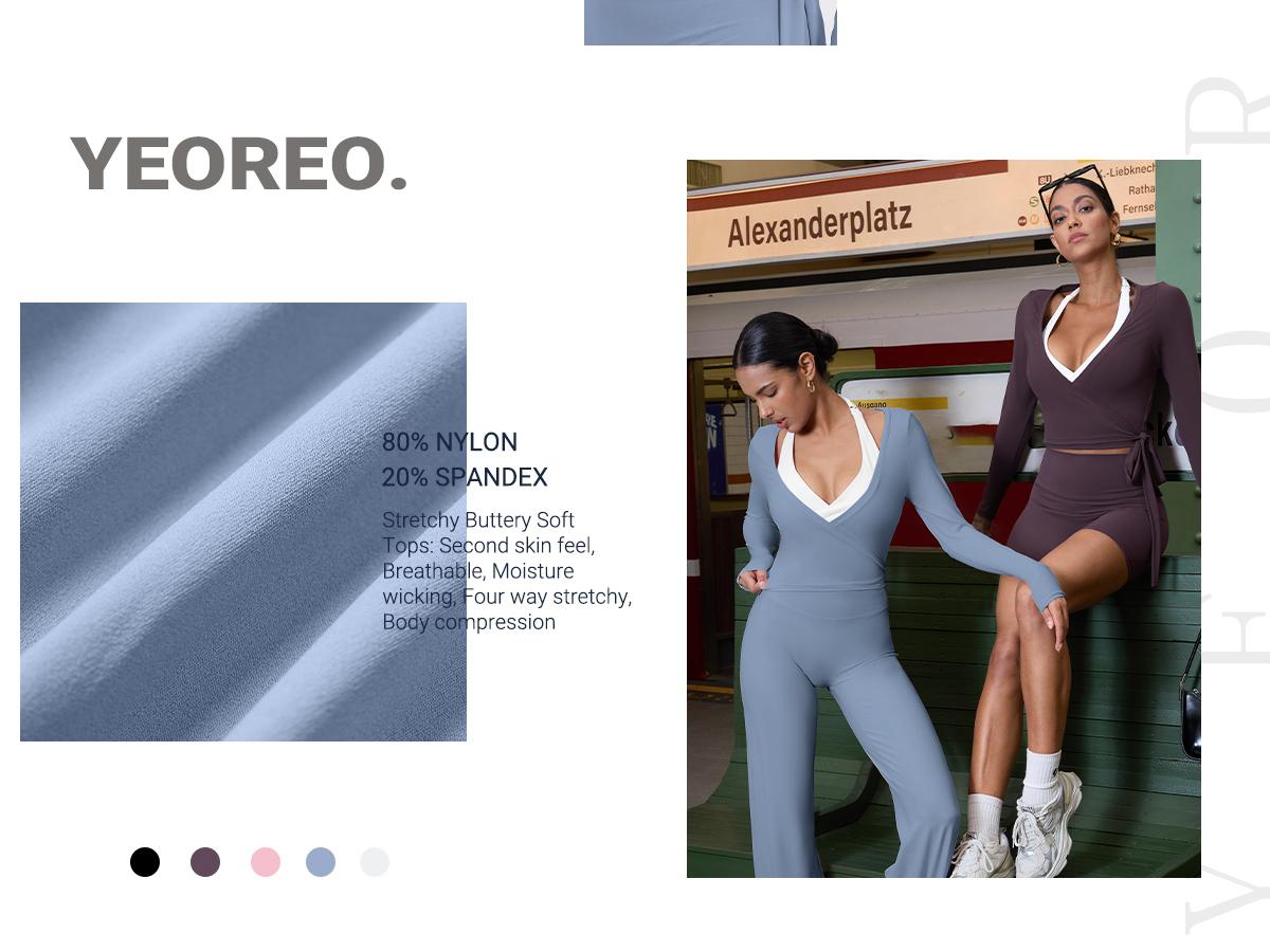 YEOREO Flattering V Neck Wrap Crop Top Long Sleeve Yoga Tie Shirt Breathable Pilates Ballet Workout Tops Athleisure Fashion YEOREO Flattering V Neck Wrap Crop Top Long Sleeve Yoga Tie Shirt Breathable Pilates Ballet Workout Tops Athleisure Fashion