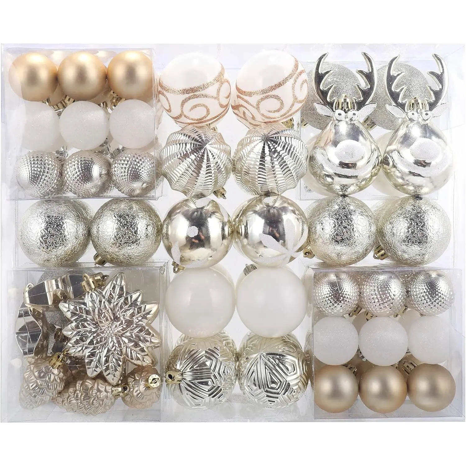 100-Pack Shatterproof Plastic Classic Christmas Ball Ornaments - Champagne & White, Rose Gold & White, Red & Gold, Silver Style Options, Festive Holiday Home Tree Decorations for Room, Ages 14+