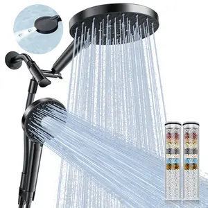 Magichome Filtered Shower Head Handheld Mother-Child Large Arm Combo, High Pressure 10-Spd Detachable Chrome Showerhead w/Stainless Hose, Water Softener Beads Hard Water - Remove Chlorine tandem