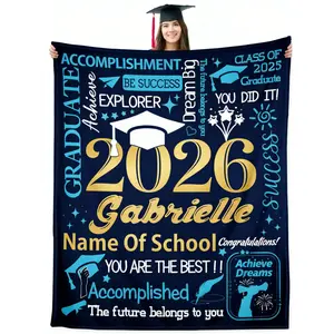 2D Flat Custom Name Flannel Blanket, Comfortable, Soft, and Lightweight Throw Blanket, Multiple Colors for Graduation Season, Suitable for Holiday Gifting and Birthday Presents, Personalized Self-Defined Text Content Throw Blanket, 1pc, 2D Flat