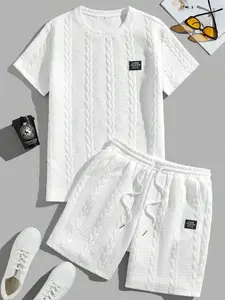 Men's Jacquard 2-Piece Tracksuit Crew Neck Top Breathable Comfort Spring Summer Outfit For Running Fitness Casual Daily Wear /mens set