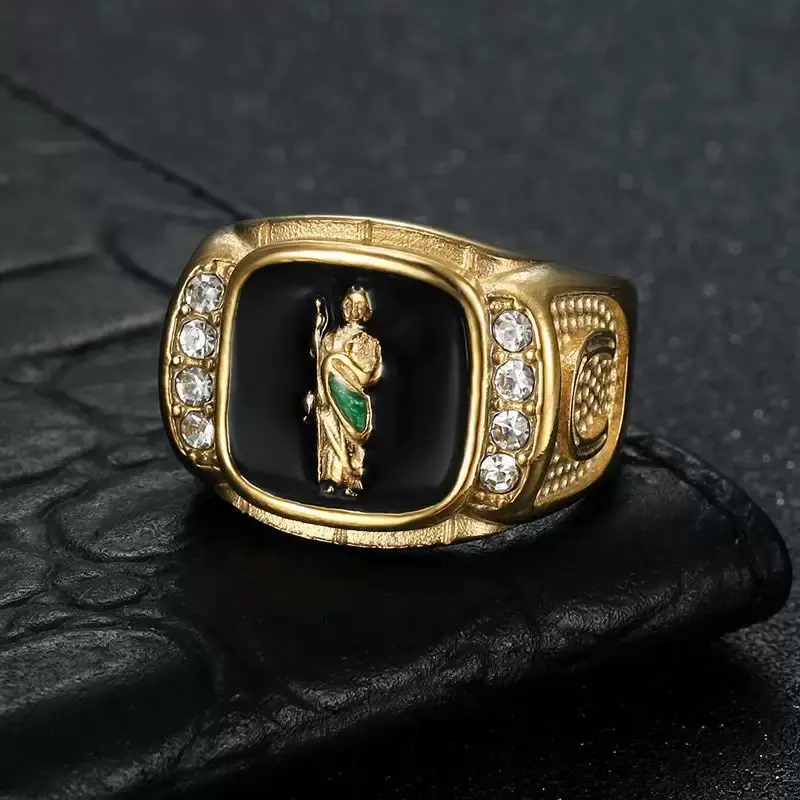 San Judas Ring White Gold Plated and 14k Gold Plated With White Zirconia Lab Created No Tarnish No Fade