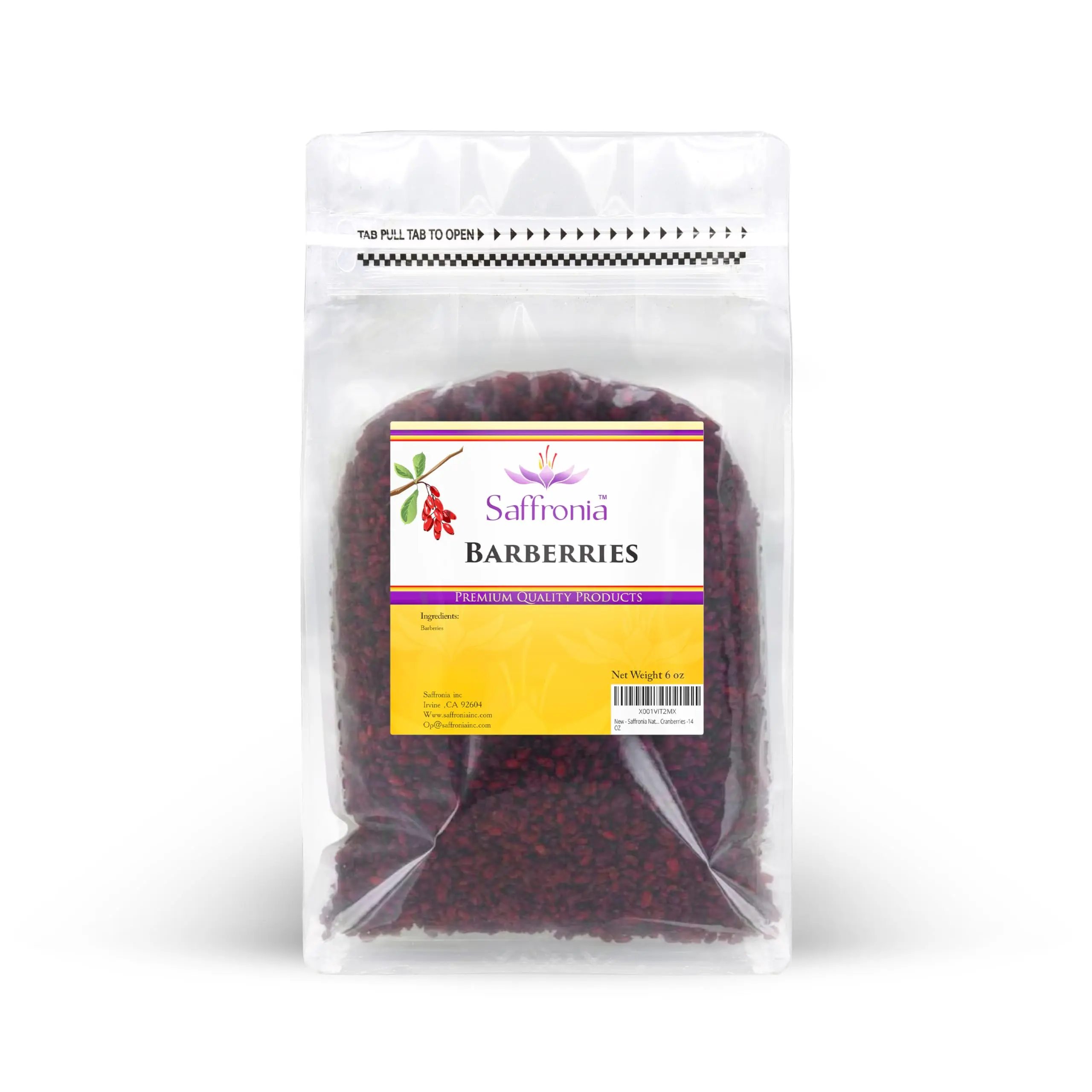 Saffronia Dried Barberries, Zereshk, Tart & Tangy Persian Barberry for Rice Pilaf, Desserts & Baking, 6 Oz (170g)