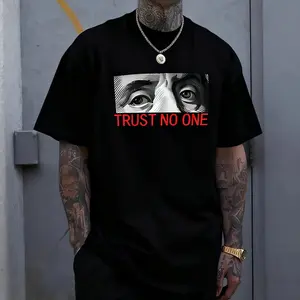 Men's "Trust No One" Graphic T-Shirt - Casual Cotton, Short Sleeve, Round Neck, Micro Bullet Pattern, Machine Washable, All-Season Wear