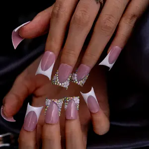 WIPUP A23/M23 French Tip White Press Nails Long Short 10 PCS Handmade Acrylic Fake Nail Free Toolkit Nail Care Nail Art Acrylic Press Nails