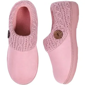 EverFoams Women's Microsuede Slippers Warm Comfy Memory Foam Indoor House Shoes with Knit Collar