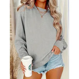 Women's Crewneck Sweatshirt - Long Sleeve Autumn/Winter Crewneck Grey Knit parke mockneck sweatshirt comfort hoodies graphic zip hoodies