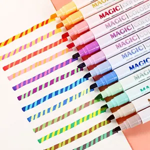 6/12pc Magic Color-Changing Highlighter Set, Dual Tip Highlighter, Double-Tipped Chisel Tips, 12 Soft Colors of Fluorescent Markers, Rainbow Pens for Diaries, Cartoons, DIY Notebooks, Drawing, Easter Decorations, Art Supplies