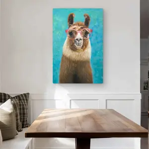 Begin Home Decor C1MP2436AFEBQV 24 x 36 in. Lovable Llama - Turquoise Metal Print Wall Art for Home Decor