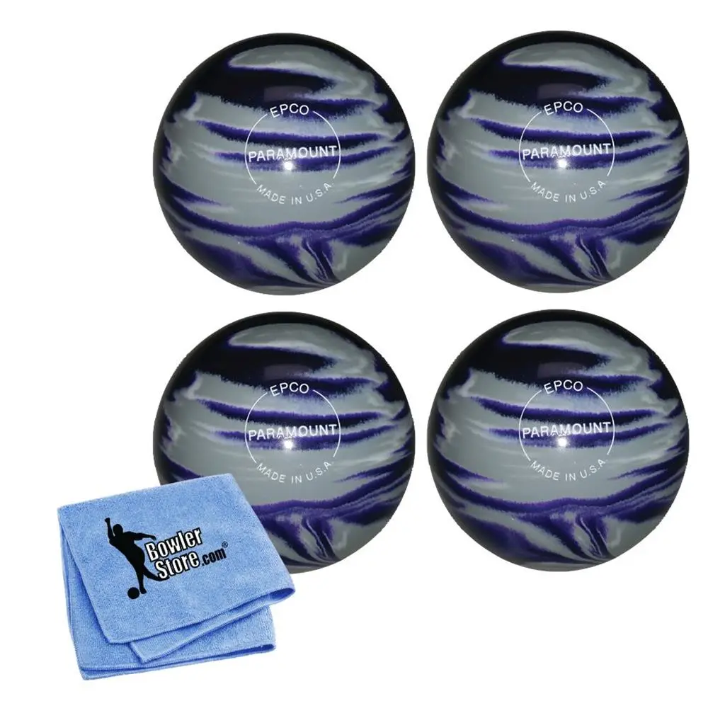 EPCO Marbleized Candlepin Bowling Ball 4-Ball Set, Purple, Grey & White, 4.5" - 2lbs 5oz, for Consistent Scoring with Free Microfiber Towel, 4 Balls Set