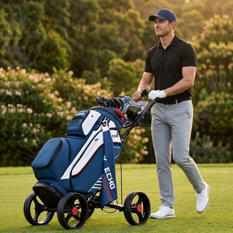 Ask Echo Golf Soundless 2.0 Cart Bag, Abrasion-Resist., Full-Length Divs., Functional, Less Club Chatter, Organizer Top