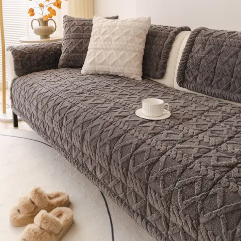 【SlumberHome】 Solid Color Quilted Sofa Cover - 1 Count Soft Couch Cover for Sofa, Non-slip Cushion Protector for Home Living Room, Bedroom