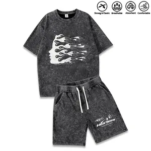 Men’s fashion cotton athletic casual short-sleeve top and shorts set — American street Y2K trend with snowflake pattern headwear and unique printed design. Comfortable fabric that is breathable and lightweight; suitable for surfing and basketball, ideal f