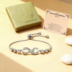 Infinity Heart Bracelet Granddaughter, Love Bracelet Women Girls, CZ Cubic Zirconia Bracelet Adjustable, White Gold Tone Dainty Jewelry, Gift for Granddaughter Birthday Christmas
