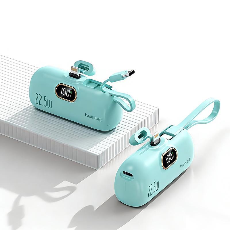 2 in 1 5000mAh 22.5W Mini Portable Charger Power Bank with 3 Output Ports, 5000mAh Fast Charging Battery Pack with LED Display-5000mAh Mini Portable Charger Power Bank for phone, 22.5W Fast Charger with 3-Output and Digital Display, Lightwight and Compact