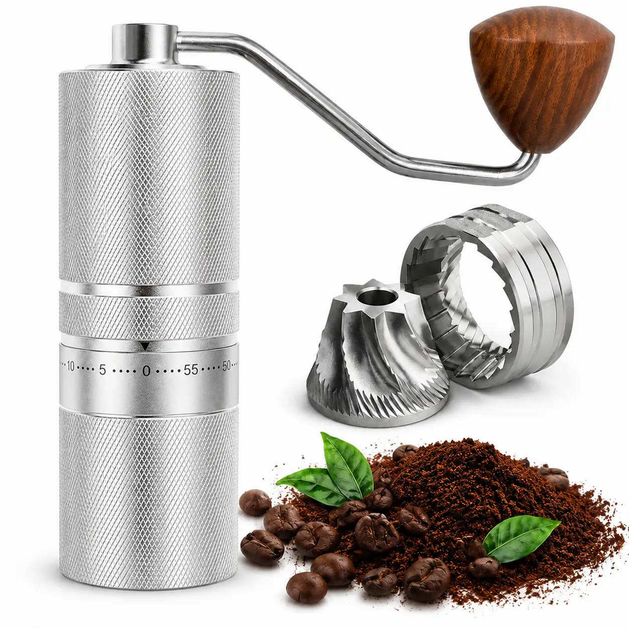 Manual Coffee Grinder with 7-Core CNC Burr, 60 Click Adjustable Settings, Portable Hand Coffee Mill for Espresso Pour Over French Press Cold Brew, Premium Stainless Steel Coffee Grinder for Home Travel Camping