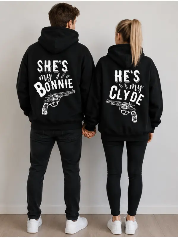 Couple Bonnie & Clyde Couple Matching Graphic Hoodie - Women's Casual Fleece Pullover, Ideal Gift for Men for  Women