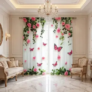 Fresh Rose Half-Opaque Curtain, Elegant Drapes, Classic Style, No Ca Prop 65, Perfect for Home Decor, Stylish Window Treatment