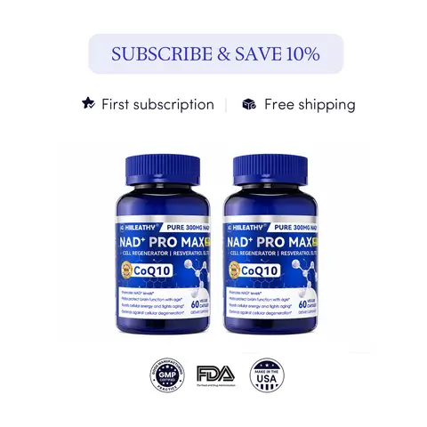 【Limited BOGO | 2 Bottles Value Pack】HIILEATHY NAD+ PRO MAX Premium NAD+ Supplement for Brain Health & Cellular Renewal | Resveratrol + CoQ10 Anti-Aging & Energy Support | Made in USA