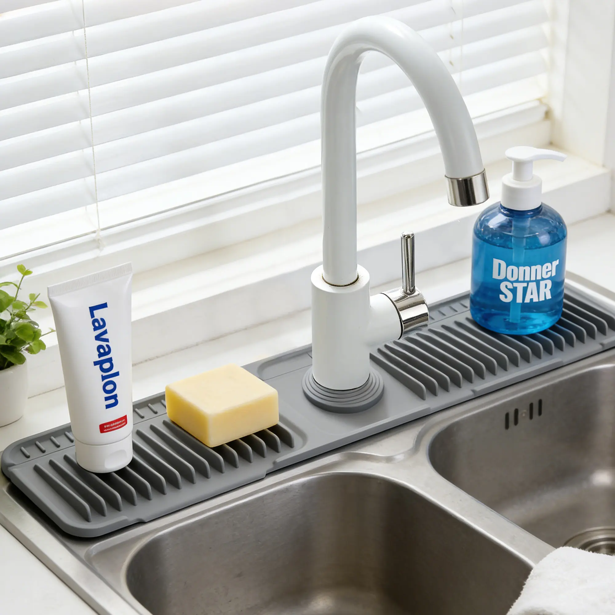 Kitchen Silicone Sink Faucet Mat, Upgraded Silicone Faucet Protection Drain Mat, Faucet Handle Drip Collector, Quick Dry Stone Sink Tray, Water Splash Guard Sink Protector for Kitchen & Bathroom Sinks