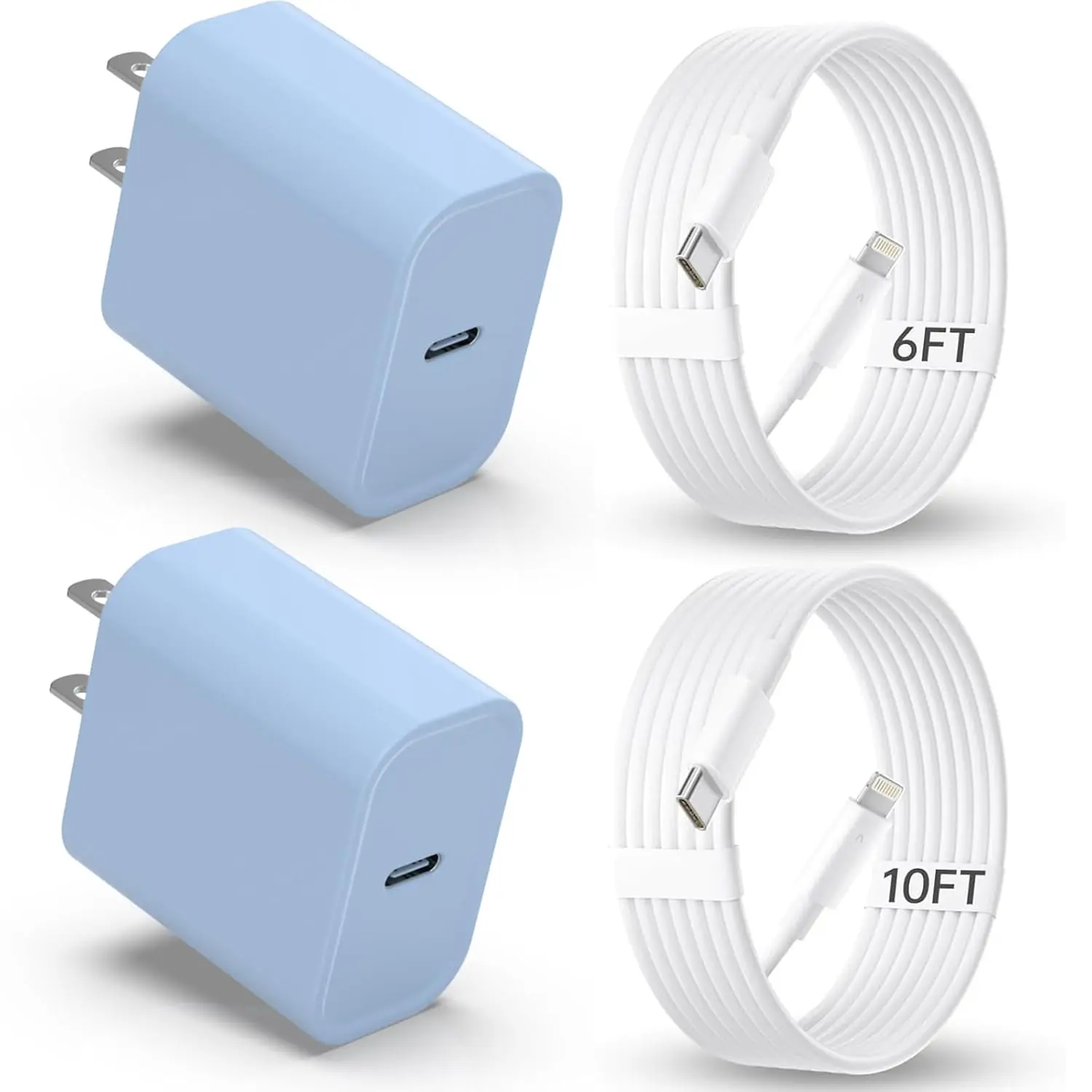iPhone Charger Fast Charging?MFi Certified? 2Pack 20W PD USB C Wall Charger 6&10FT Cable Fasting Charging Adapter Compatible with iPhone 14Pro/13 Pro/12/12 Pro Max/11 Pro Max/XS Max/XS/XR/X/8 -Blue