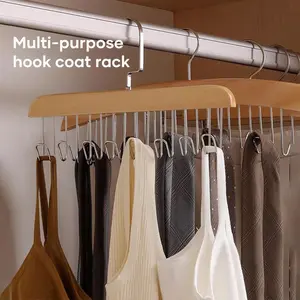 Wooden with 8 Hooks, 1 Count Rotatable Clothes Hanger, Clothes Hanging Rack, Space Saving Hanger, Home Organizer for Clothes, Pants, Hats, Bags, and Umbrellas