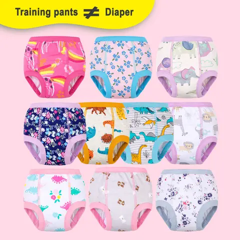 Toddlers' Diaper Training Pants 10-Pack - 100% Skin-Friendly Soft Cotton Bloomers for 1t,2t,3t,12M-10Y Boys & Girls, Light Absorbency, Wet-Feel Cue Underwear