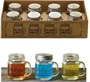 Mason Jar Shot Glasses with Lids 8Pc Set 2Oz Leakproof Silver Metal Lids for Adult Party Favors Unique Funny Shot Glass Moonshine Shooter Cute Mini Beer Mug Christmas Gift