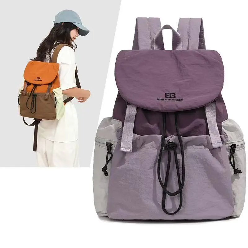 Lady nylon backpack, travel backpack, wallet, casual backpack, gym school backpack, suitable for daily cycling, orange/ purple