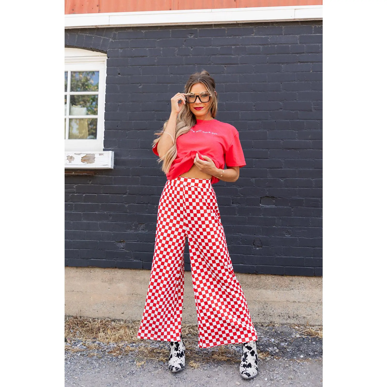 Womens Checkered Pants - Red