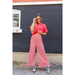 Womens Checkered Pants - Red