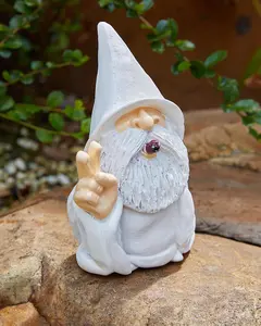 Victory Finger Figurine Decorations for Lawn Yard Balcony Porch Patio Home Ornaments Outdoor，Garden Statue Outdoor, Smoking Wizard Gnome, 5.9 Inch