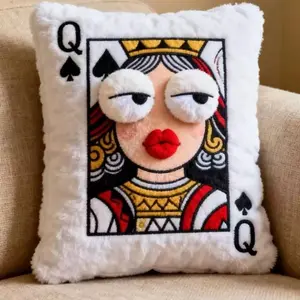 Embroidered Card Motif Throw Pillow with Embroidered Cloth, Ideal for Sofa, Bedside Decor, Perfect Birthday & Holiday Gift for Sports & Outdoor Enthusiasts,summervibes
