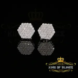 King  of Bling's 10K Gold Plated White Silver 0.74ct Screw Back Hip Hop Cubic Zirconia Women Hexagon Earrings