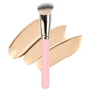 Powder Foundation Brush for Liquid Foundation Angled Kabuki Brush Premium Makeup Brush for Flawless Liquid Cream Foundation Bronzer Concealers Setting Mineral Powder Cosmetics Blending Buffing (Pink)