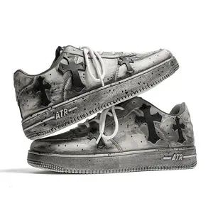2025 Shoes Men's Autumn New American Platform Sneakers Men's Niche Chain Cross Graffiti Internet Hot Sports  Shoes Training Trainer  shoe Closed Athletic Runner Footwear Running casual Flatform Boy