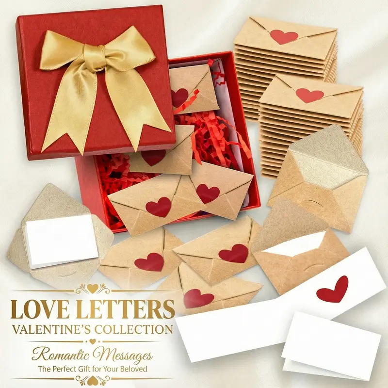 DIY Love Notes Box - Mini Blank Cards & Envelopes for Him Her - Cute Valentine’s Day Anniversary Gift for Boyfriend Valentine's Day