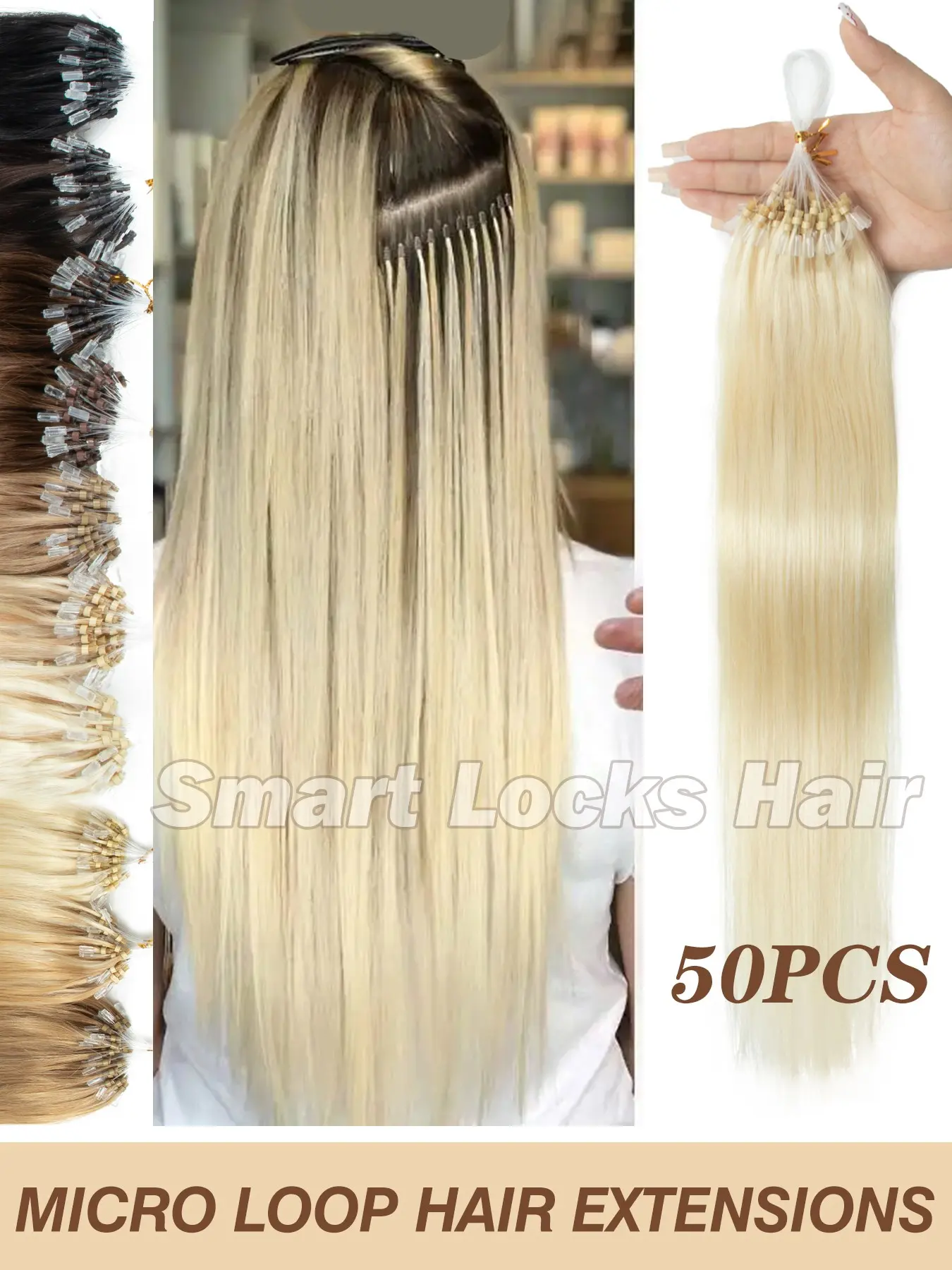 Micro Loop Hair Extensions Unisex All Hair Types 12-20 Inches Natural Human Hair, Human Hair Glueless, Straight Invisible Beads, For All Women, Beginner Friendly, Girls And Brides, Daily Wear, Holiday Essential, Bridal Holiday Gift, Real Hair Extensions
