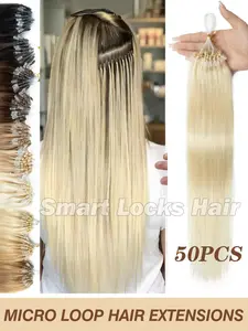 Micro Loop Hair Extensions Unisex All Hair Types 12-20 Inches Natural Human Hair, Human Hair Glueless, Straight Invisible Beads, For All Women, Beginner Friendly, Girls And Brides, Daily Wear, Holiday Essential, Bridal Holiday Gift