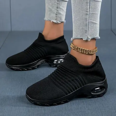 Sosenfer Women's Low Top Knitted Sock Shoes - Non-Slip Slip-On Athletic Sneakers with Chunky Sole, Cushioning, Breathable Lightweight Footwear for Casual Wear, Back to School