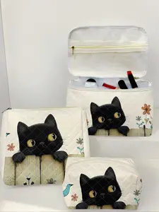 Cat Pattern Makeup Bag Set, Large Capacity Travel Toiletry Bag, Zipper Makeup Organizer Pouch, Versatile Storage Bag for Travel, Office, Home, Handheld Cosmetic Pouch, Makeup Tool Organizer