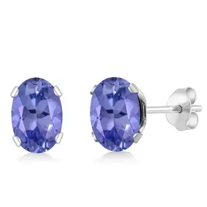 925 Sterling Silver Tanzanite Stud Earrings For Women Men (1.30 Cttw Gemstone Birthstone Oval 6.5X4.5MM)