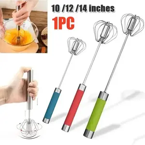 Rotating Semi-automatic Mixer, 1 Count Coffee Milk Mixing Egg Beater, Stainless Steel, Kitchen Utensils & Gadgets, Kitchen Tool