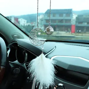 Moon Iron Ball Car Pendant, Feather Witch Rearview Mirror Accessory, Casual Heaven Car Interior Decor, Stylish Automotive Accessories, Decoration, Car Decorations Interior